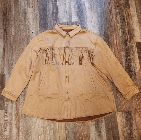 Fringe Button Down Shacket - Picture 1 of 4